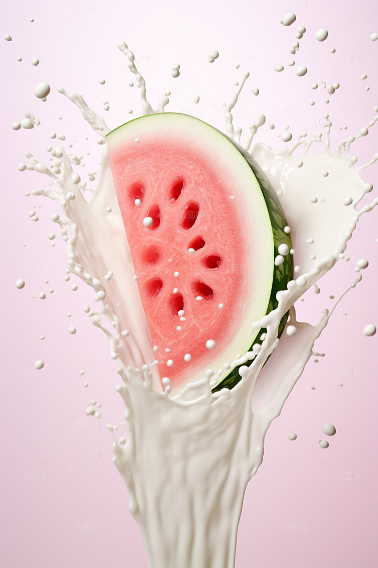西瓜奶昔果汁飞溅水果摄影图