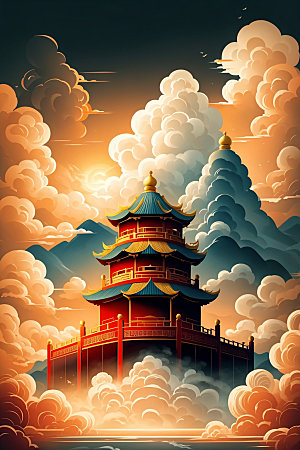 醒狮传统文化中国风插画