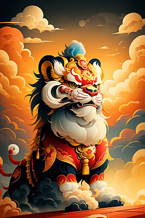 醒狮中国风艺术插画