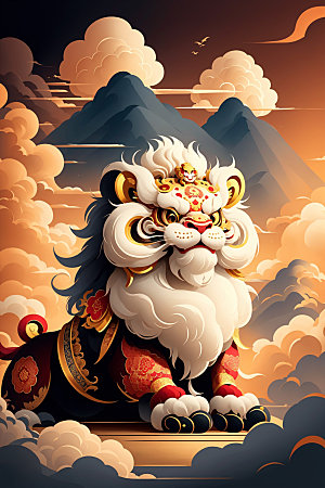 醒狮中式艺术插画