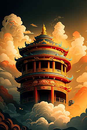 醒狮中国风传统文化插画