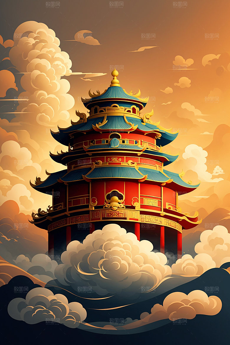 醒狮中式艺术插画