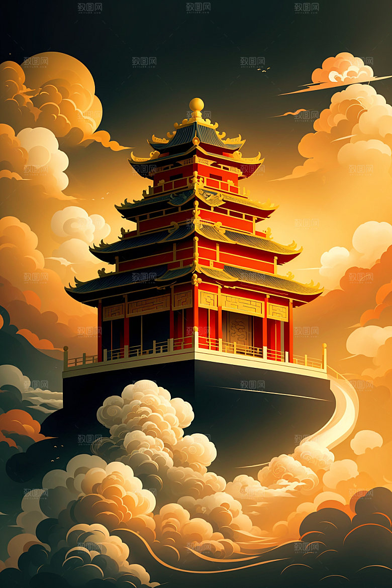 醒狮舞狮中国风插画