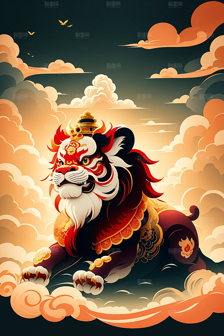醒狮艺术狮子插画