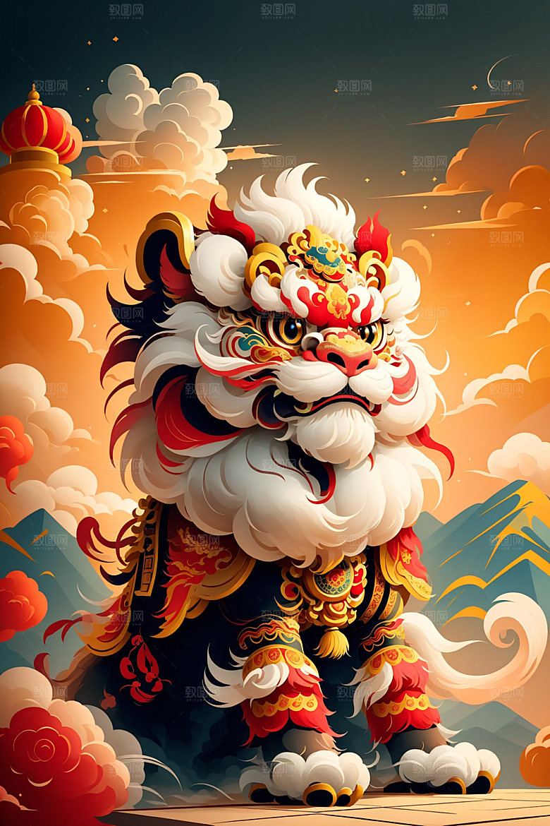 醒狮狮子艺术插画