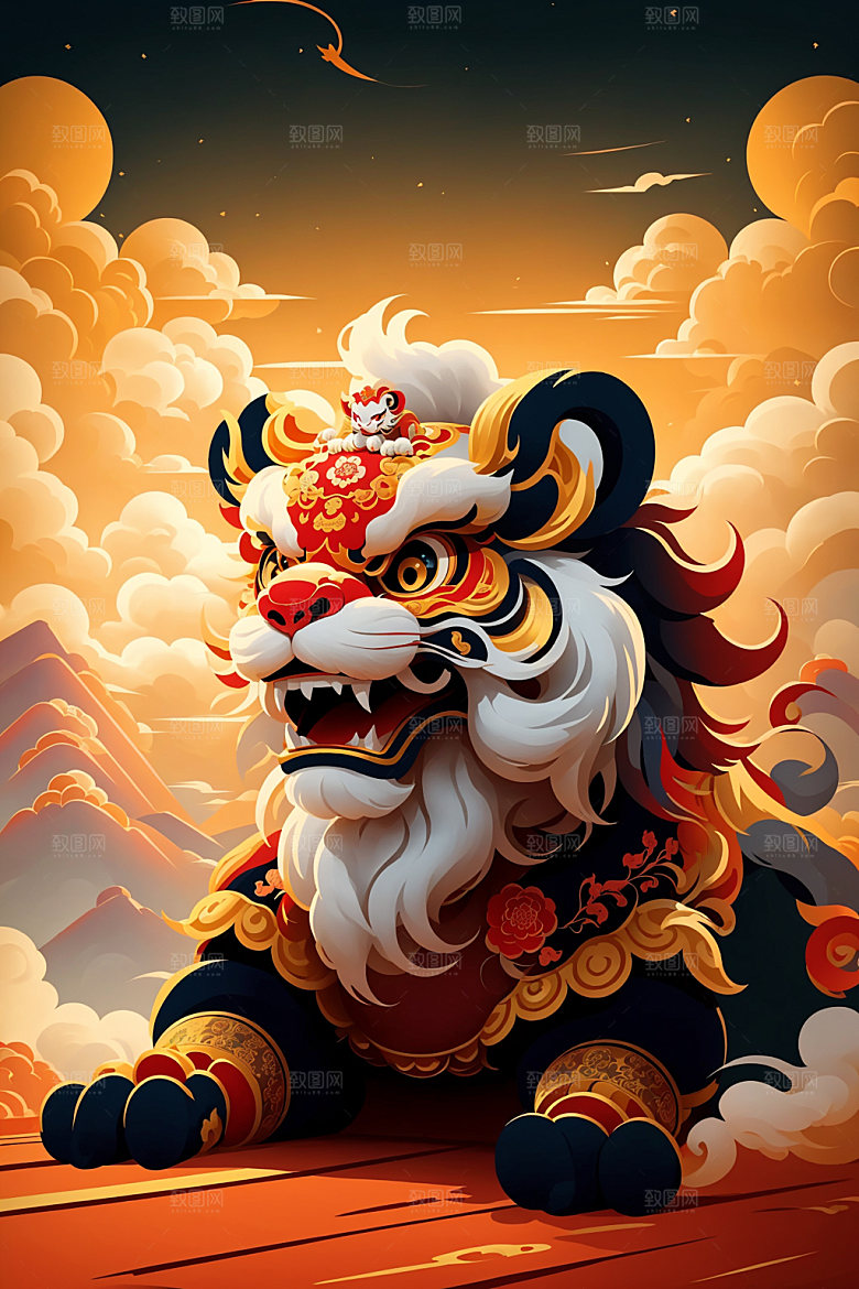 醒狮手绘中国风插画