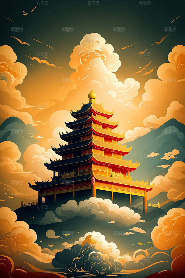 醒狮手绘中式插画