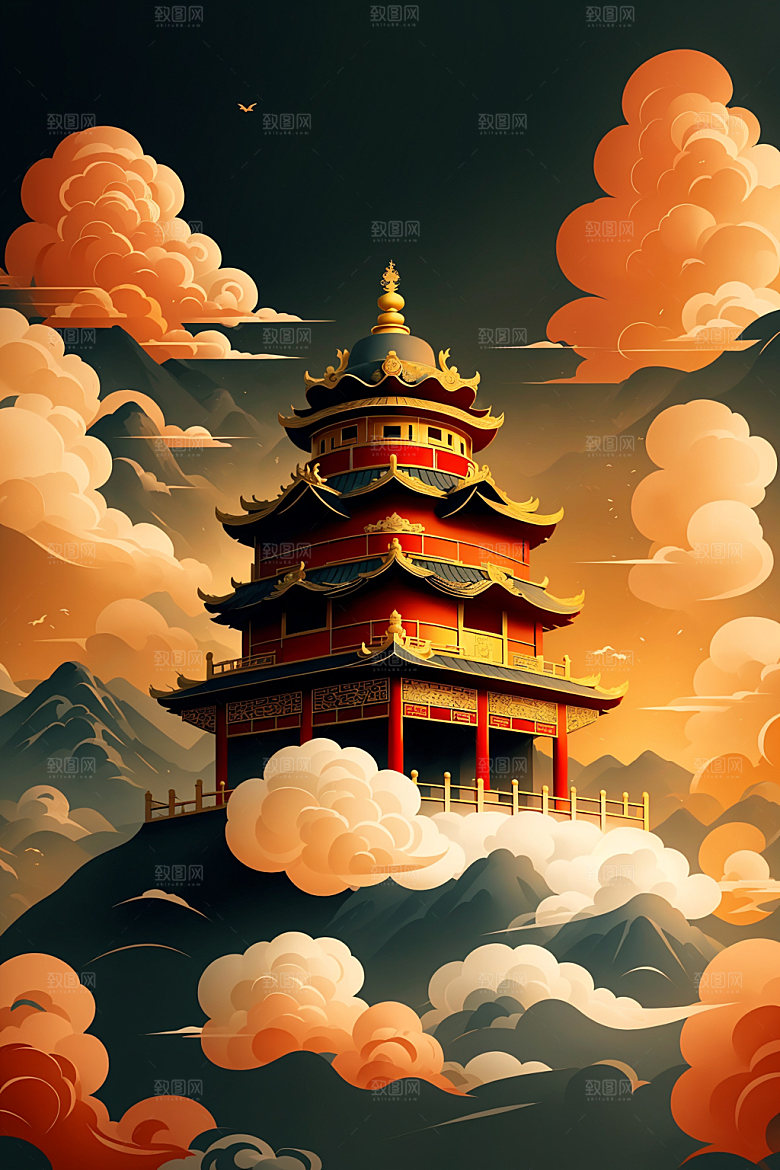 醒狮舞狮中式插画