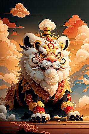 醒狮手绘中国风插画