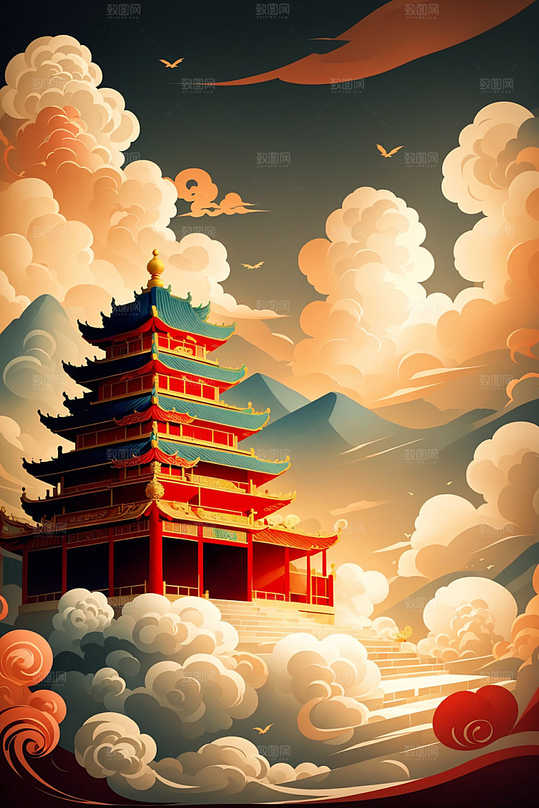 醒狮手绘舞狮插画