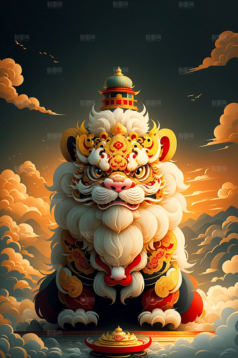 醒狮中式舞狮插画
