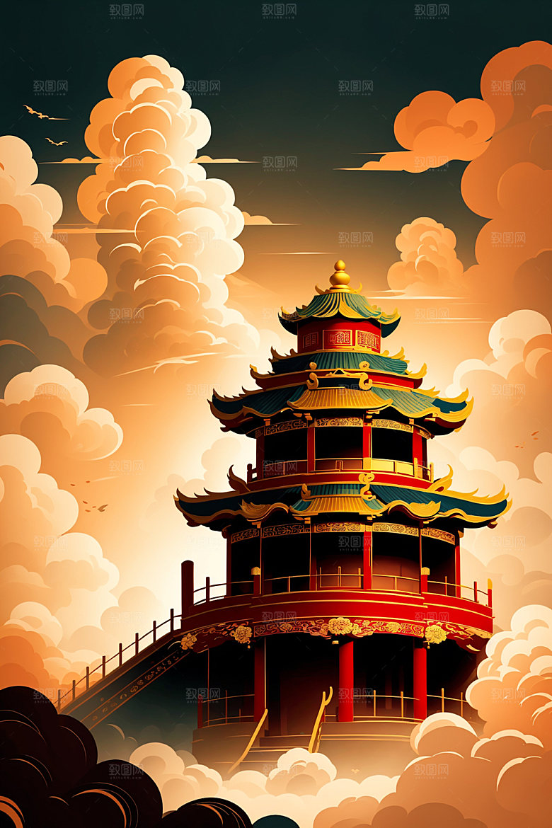 醒狮艺术传统文化插画