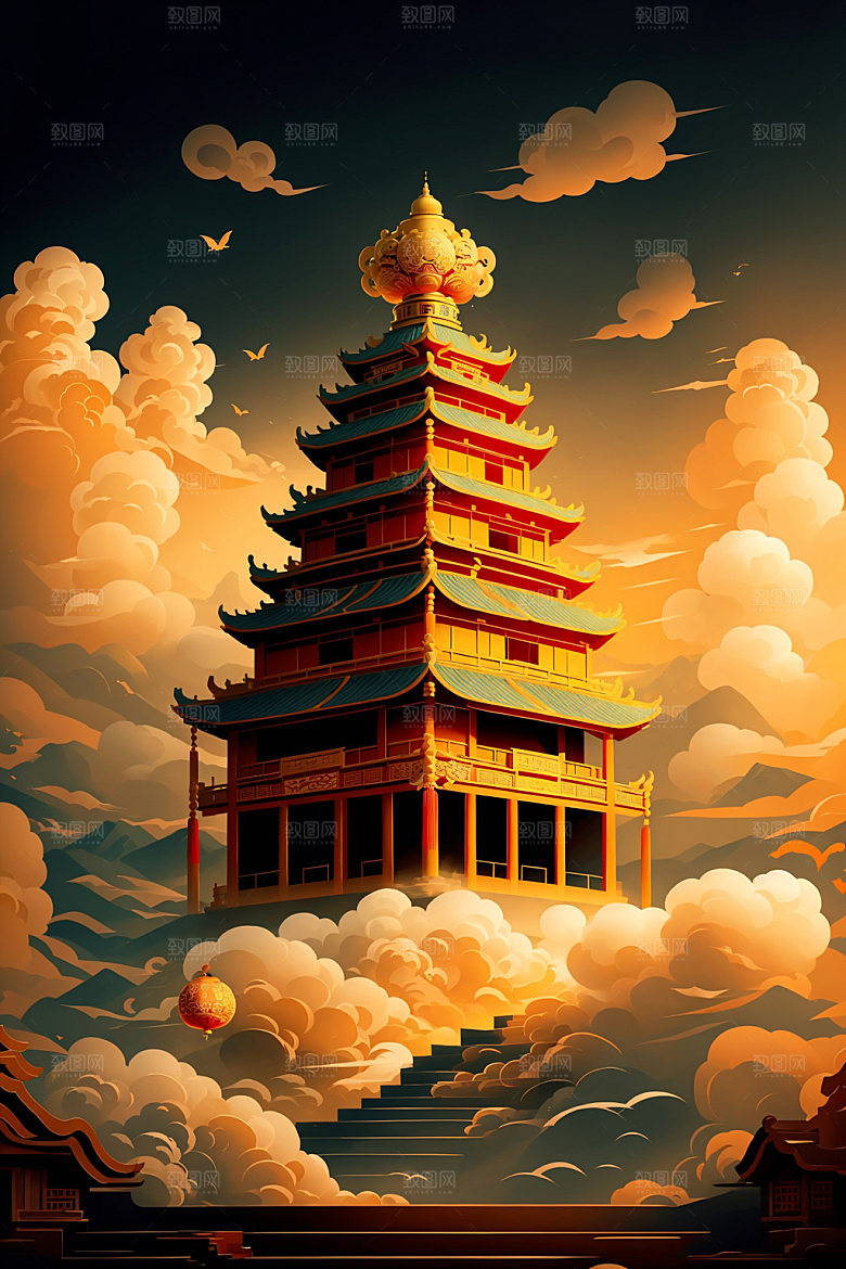 醒狮舞狮中国风插画