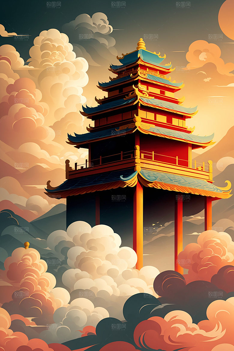 醒狮传统文化艺术插画