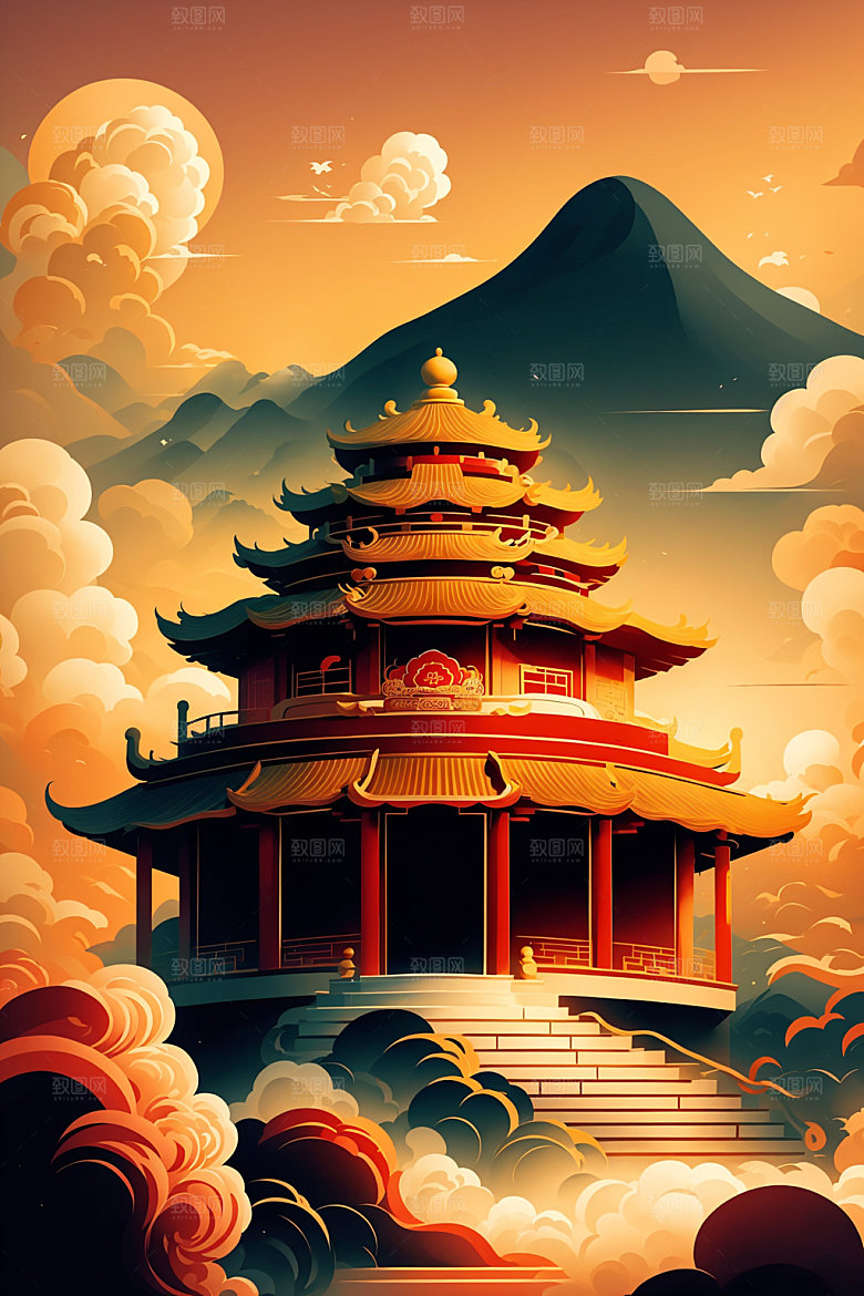 醒狮手绘舞狮插画