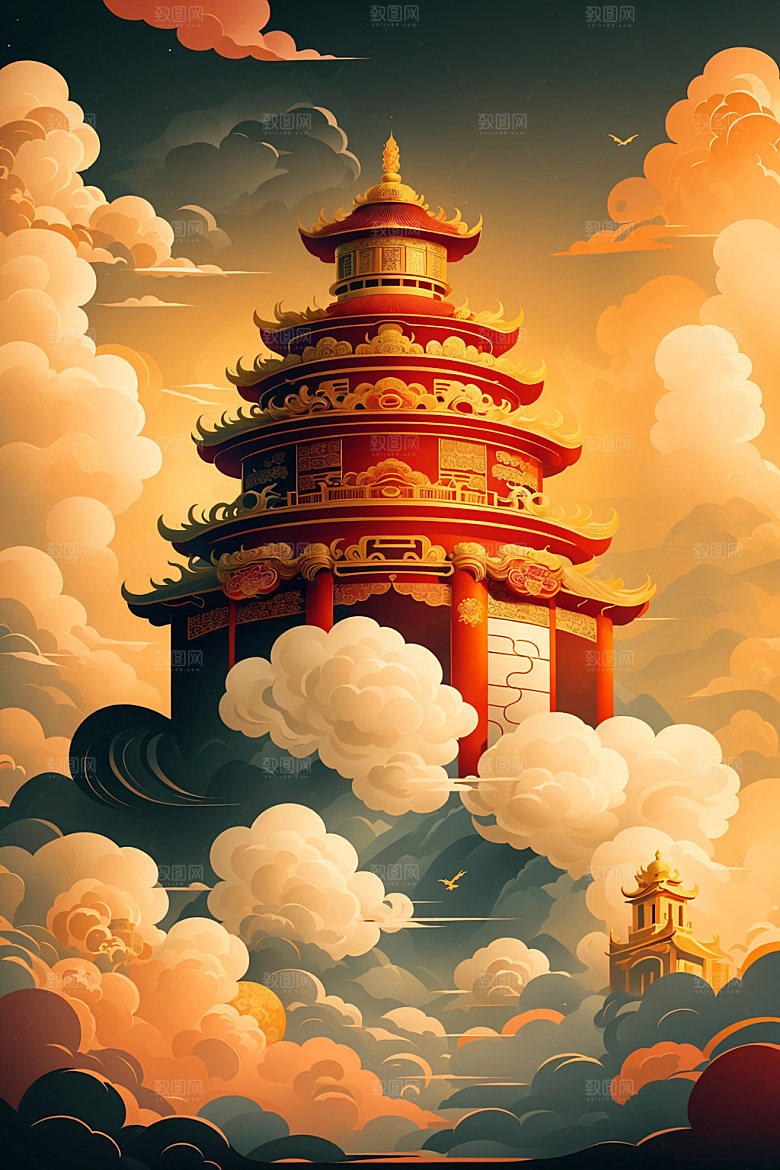 醒狮狮子中式插画