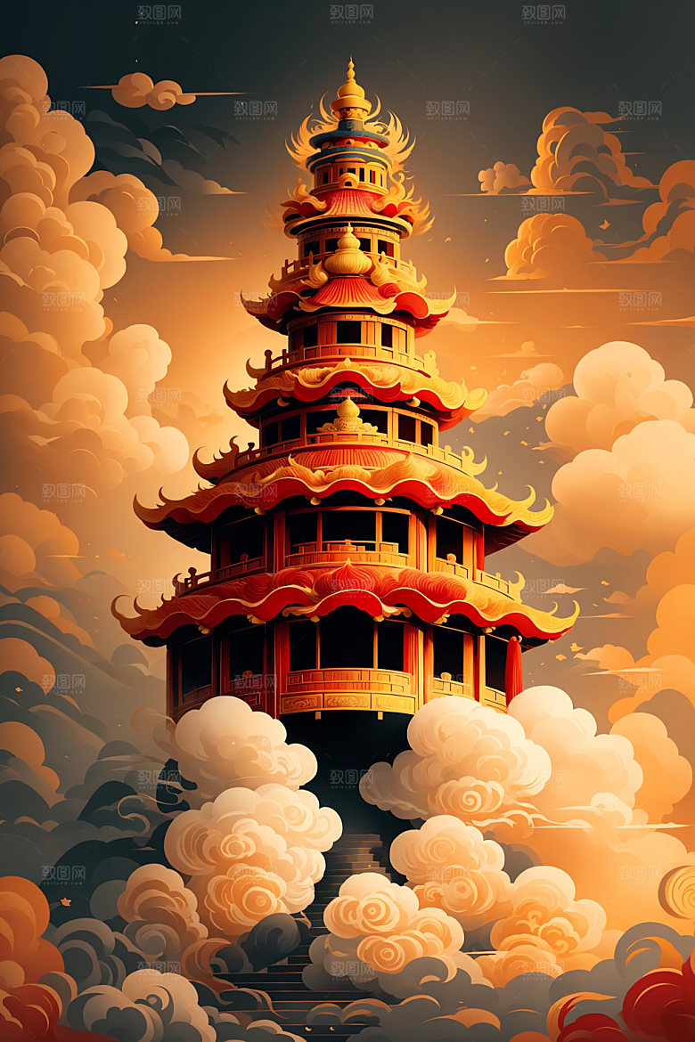 醒狮舞狮中式插画