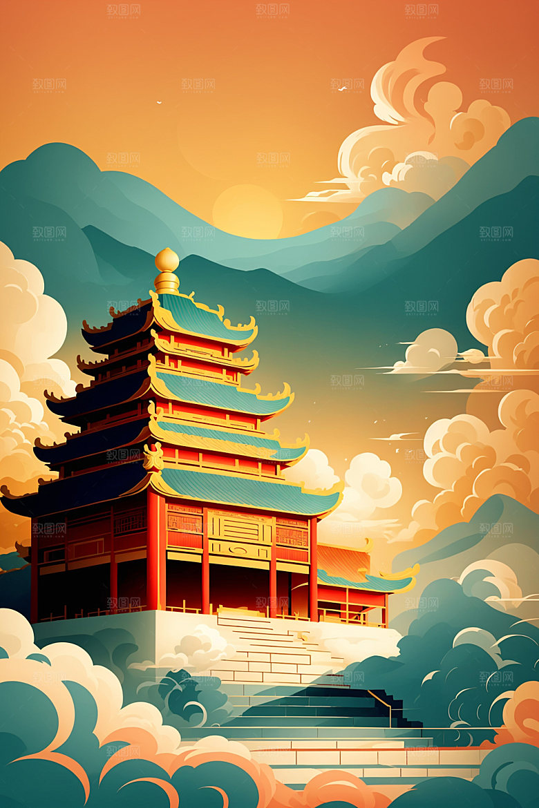 醒狮艺术舞狮插画