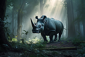 犀牛环保濒危动物摄影图