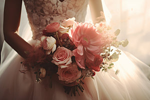 新娘手捧花浪漫花卉摄影图