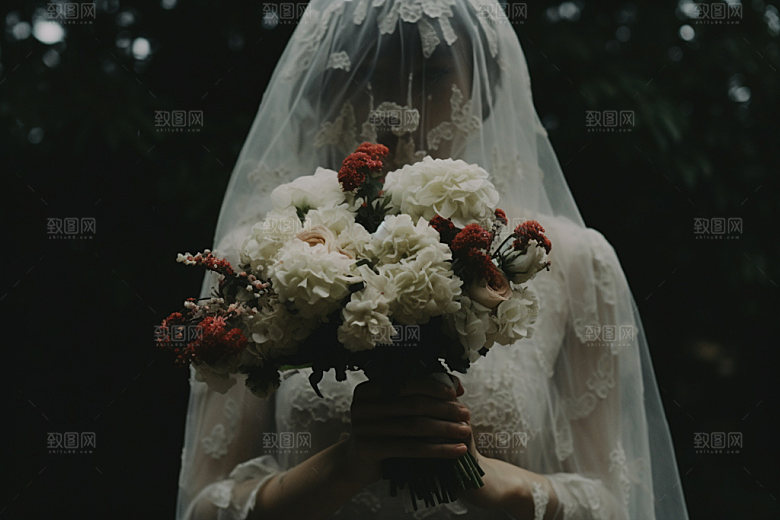 新娘手捧花婚礼高清摄影图