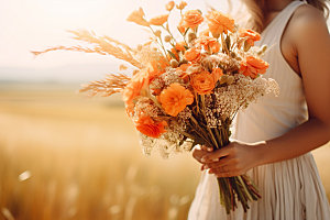 新娘手捧花美丽花卉摄影图