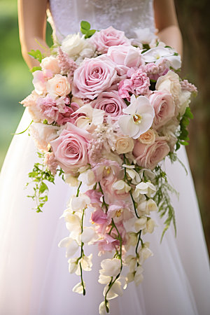 新娘手捧花氛围美丽摄影图
