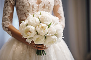 新娘手捧花氛围美丽摄影图
