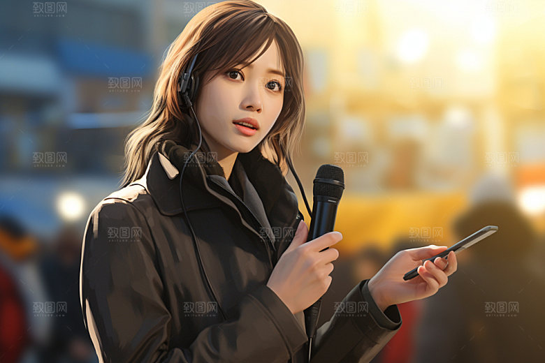 新闻媒体主持人人物摄影图矢量图