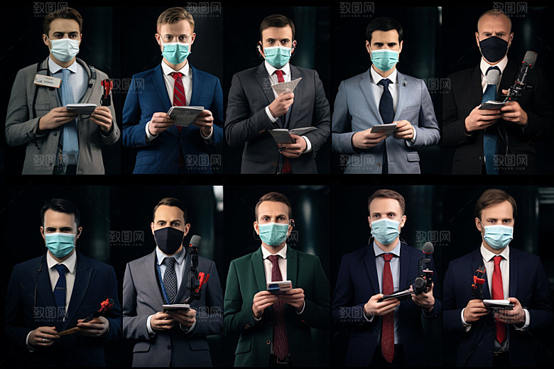 新闻媒体人物摄影图采访矢量图