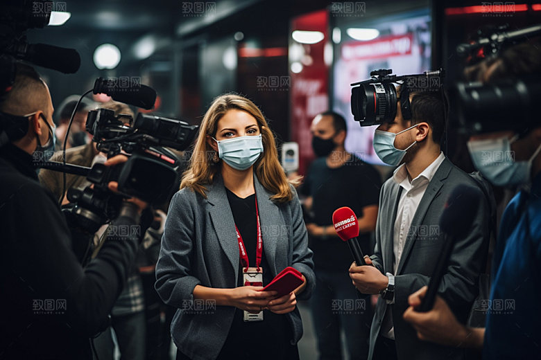 新闻媒体人物摄影图现场场景矢量图