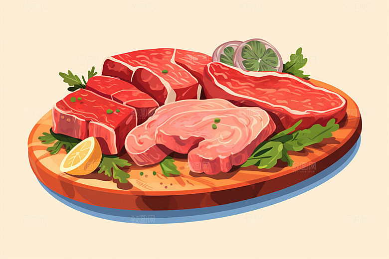 新鲜肉类美食插画食品生鲜矢量素材