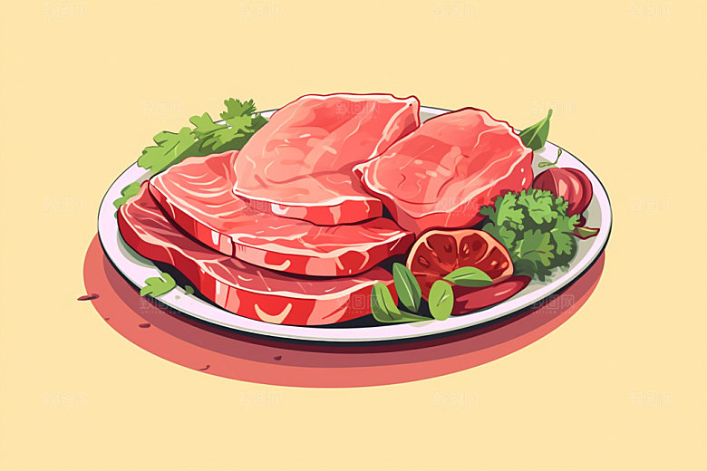 新鲜肉类美食插画食品生鲜矢量素材