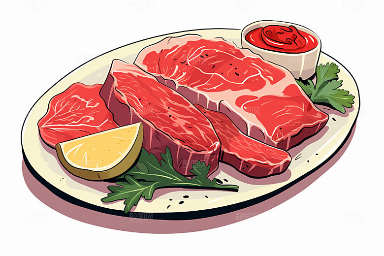 新鲜肉类写实风牛排矢量素材