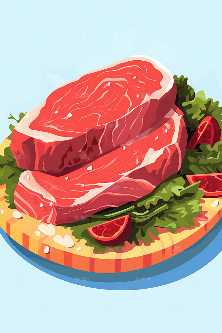 新鲜肉类烤鸡牛排矢量素材