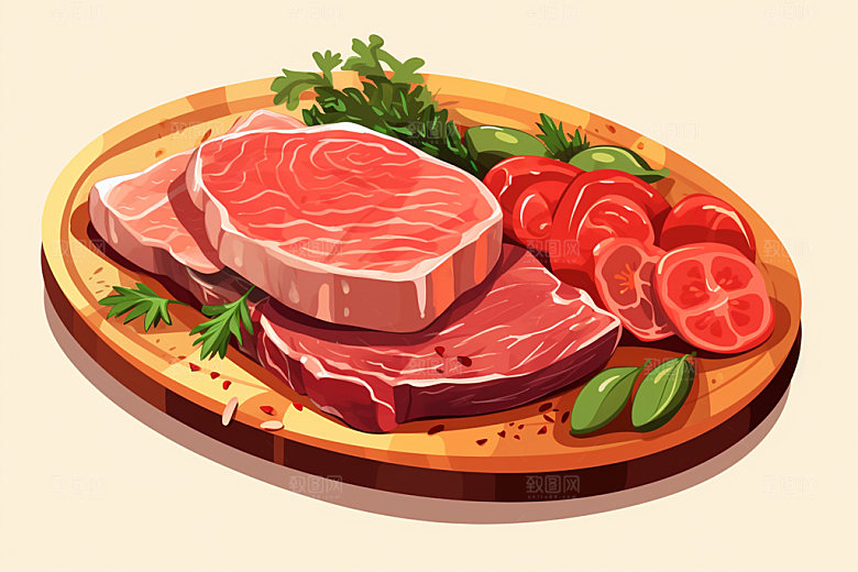 新鲜肉类写实风美食插画矢量素材