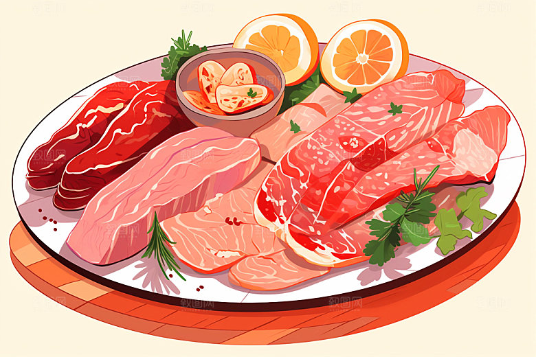 新鲜肉类牛排烤鸡矢量素材