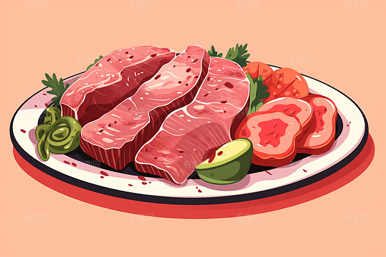 新鲜肉类牛排烤鸡矢量素材