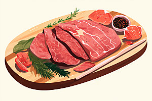 新鲜肉类食品生鲜美食插画矢量素材
