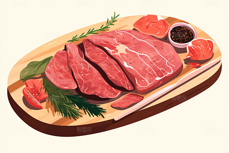 新鲜肉类食品生鲜美食插画矢量素材