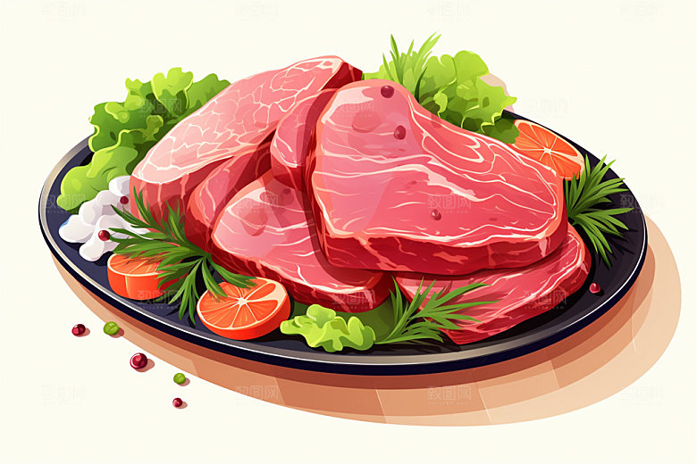 新鲜肉类烤鸡美食插画矢量素材