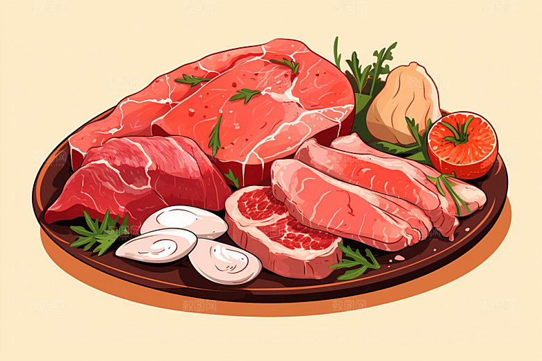 新鲜肉类食品生鲜写实风矢量素材