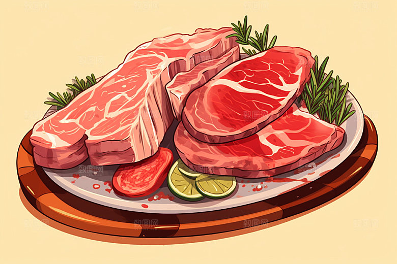 新鲜肉类牛排美食插画矢量素材