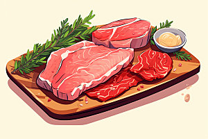 新鲜肉类美食插画食品生鲜矢量素材