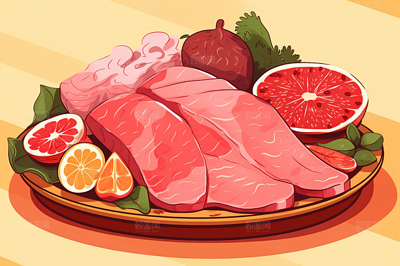 新鲜肉类烤鸡牛排矢量素材