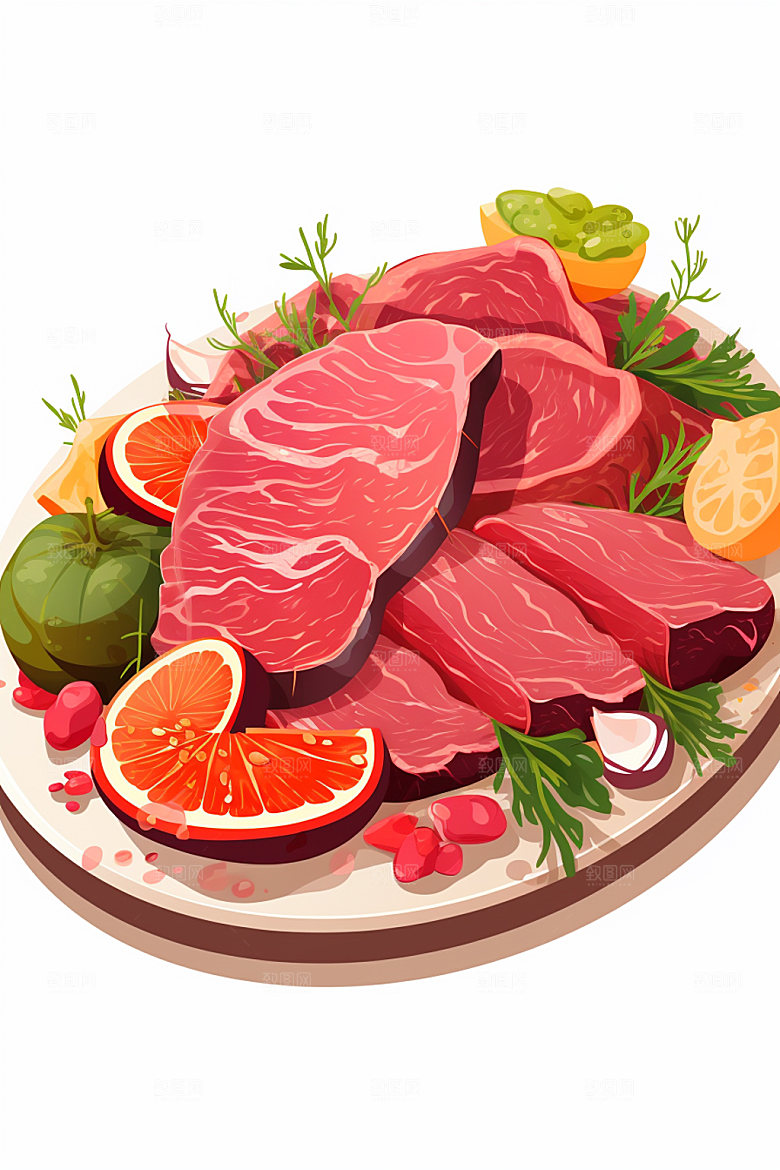 新鲜肉类美食插画烤鸡矢量素材