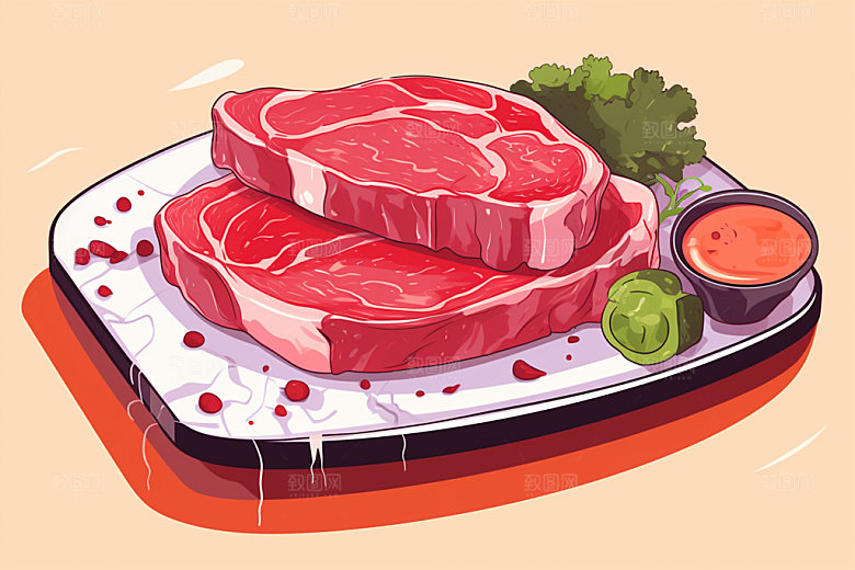 新鲜肉类牛排烤鸡矢量素材