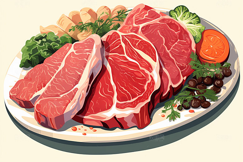 新鲜肉类牛排烤鸡矢量素材