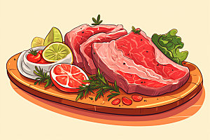 新鲜肉类牛排美食插画矢量素材