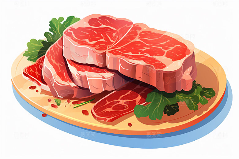 新鲜肉类牛排美食插画矢量素材